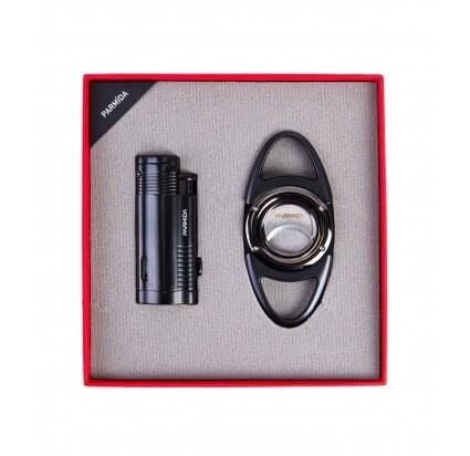 Parmida Puro Makası ve Çakmak Puro Seti Siyah