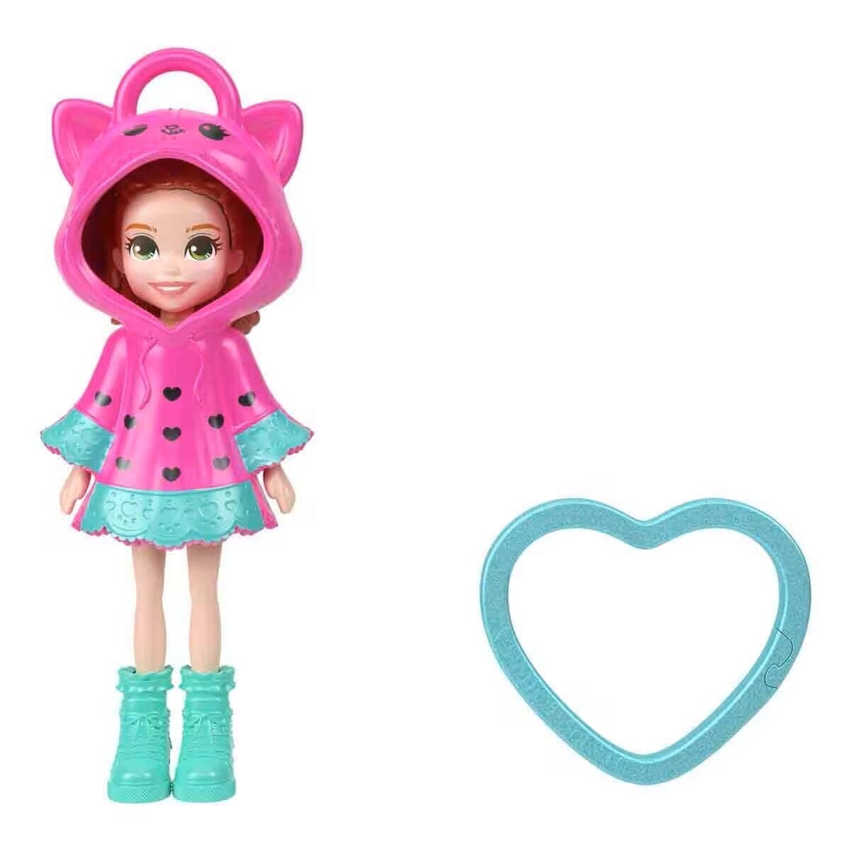 Polly Pocket ve Maceraları Ana Karakter Bebeği Anahtarlık JMN38 - Kalp Desenli-Pembe Kapüşonlu