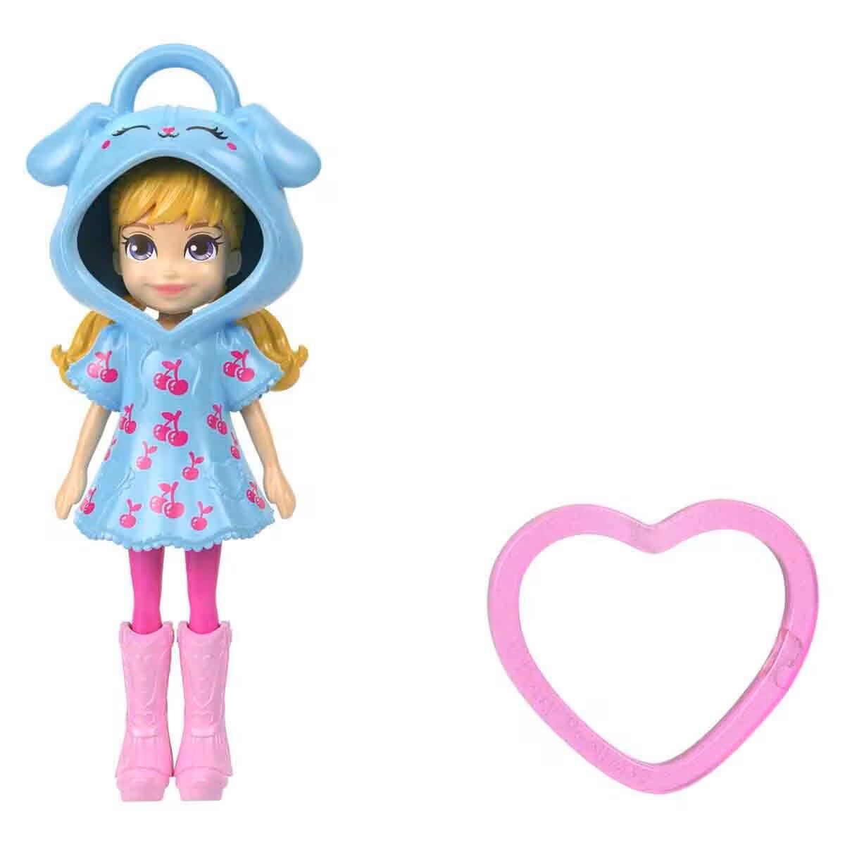 Polly Pocket ve Maceraları Ana Karakter Bebeği Anahtarlık JMN38 - Kalp Desenli-Kiraz Desenli-Mavi Kapüşonlu