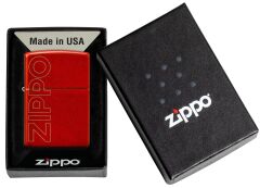 Zippo Rüzgar çakmağı – Dikey logo, metalik kırmızı, lazer gravür – Doldurulabilir – Tekrar kullanılabilir – Rüzgara dayanıklı tasarım – Hediye kutusu – ABD'de üretilmiştir