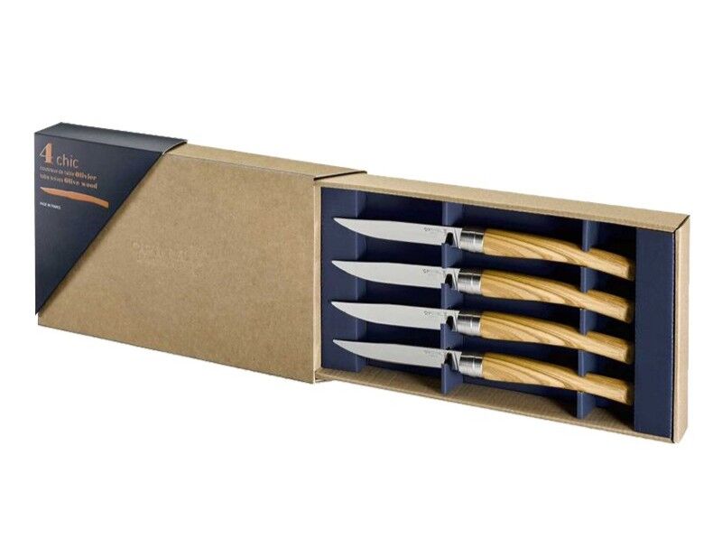 Opinel Chic 4'lü Et Bıçağı Seti - Zeytin Ağacı (Olive Wood)