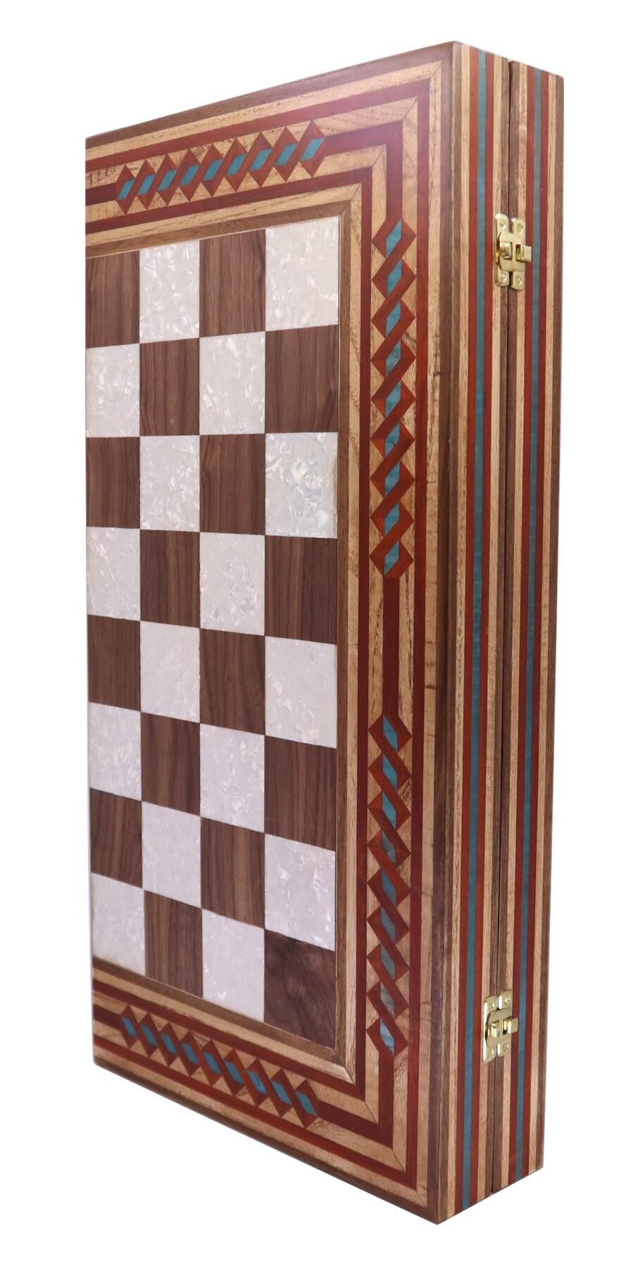 Masif Ahşap Sedef İşleme Marküteri Tavla Takımı