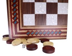 Masif Ahşap Sedef İşleme Marküteri Tavla Takımı