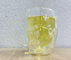 Kurutulmuş Çiçekler Çift Duvarlı Cam Bardak 350ml Çift Duvarlı Cam Çiçek, Kuru Çiçekli Kahve Bardağı Model 3