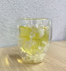 Kurutulmuş Çiçekler Çift Duvarlı Cam Bardak 350ml Çift Duvarlı Cam Çiçek, Kuru Çiçekli Kahve Bardağı Model 3