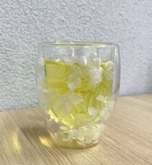 Kurutulmuş Çiçekler Çift Duvarlı Cam Bardak 350ml Çift Duvarlı Cam Çiçek, Kuru Çiçekli Kahve Bardağı Model 3