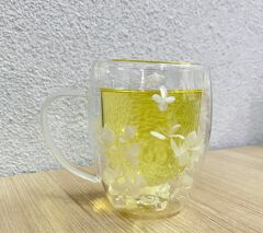 Kurutulmuş Çiçekler Çift Duvarlı Cam Bardak 350ml Çift Duvarlı Cam Çiçek, Kuru Çiçekli Kahve Bardağı Model 3