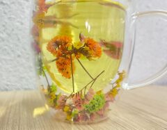 Kurutulmuş Çiçekler Çift Duvarlı Cam Bardak 350ml Çift Duvarlı Cam Çiçek, Kuru Çiçekli Kahve Bardağı Model 4