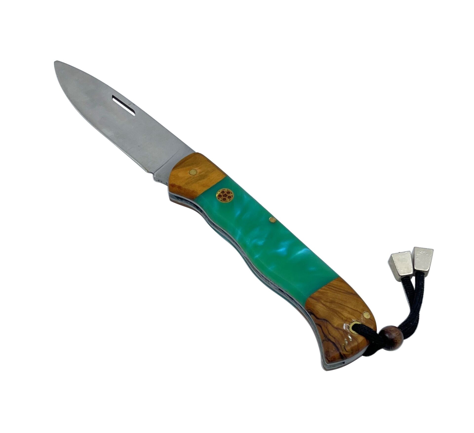 El Yapımı Kayar Eklemli (Slip-Joint) Çakı Yeşil - Turkuaz Sap