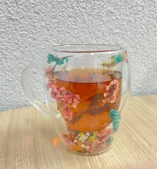 Kurutulmuş Çiçekler Çift Duvarlı Cam Bardak 350ml Çift Duvarlı Cam Çiçek, Kuru Çiçekli Kahve Bardağı Model 5