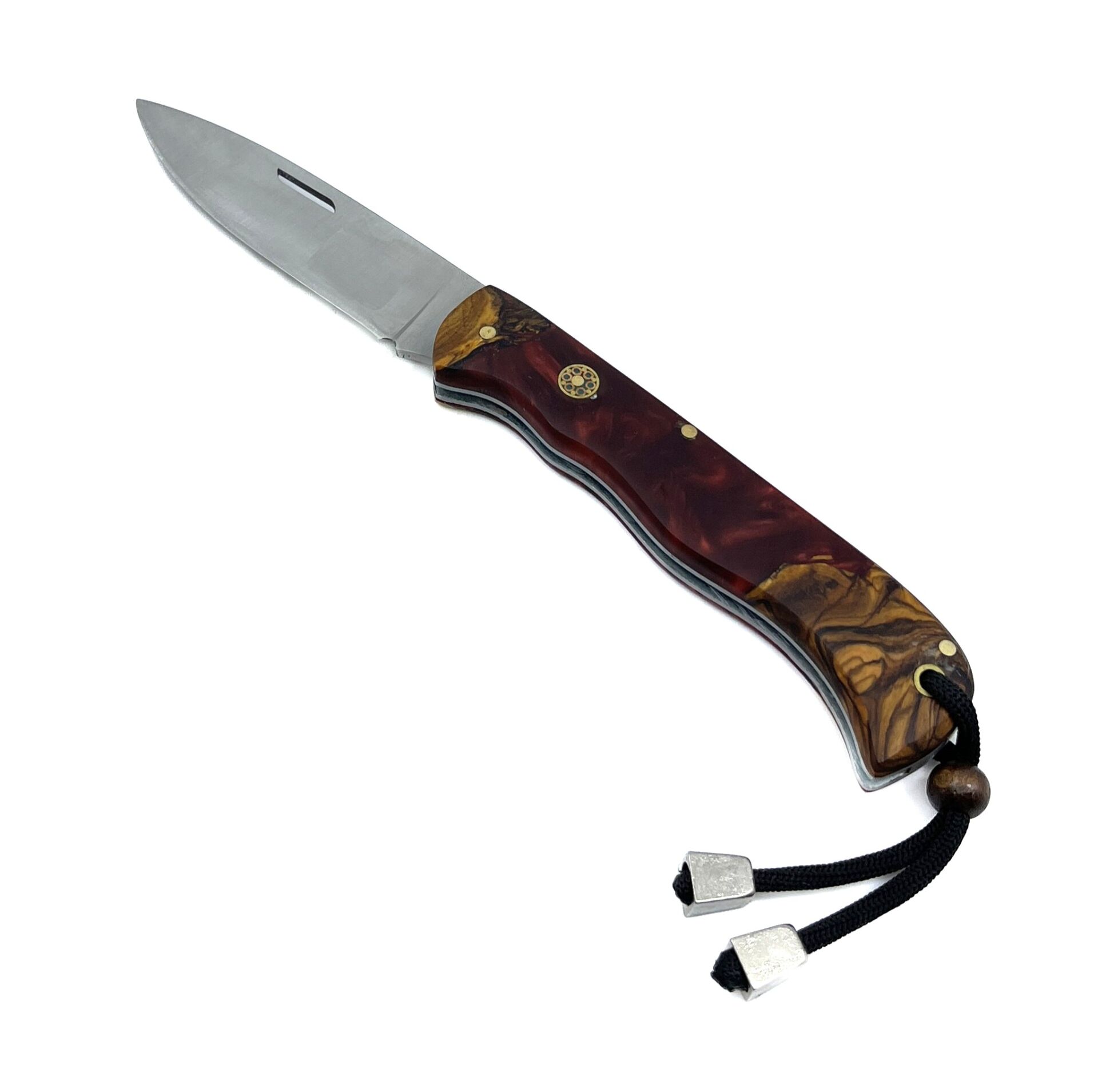 El Yapımı Kayar Eklemli (Slip-Joint) Çakı Bordo - Kahverengi Sap