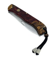 El Yapımı Kayar Eklemli (Slip-Joint) Çakı Bordo - Kahverengi Sap