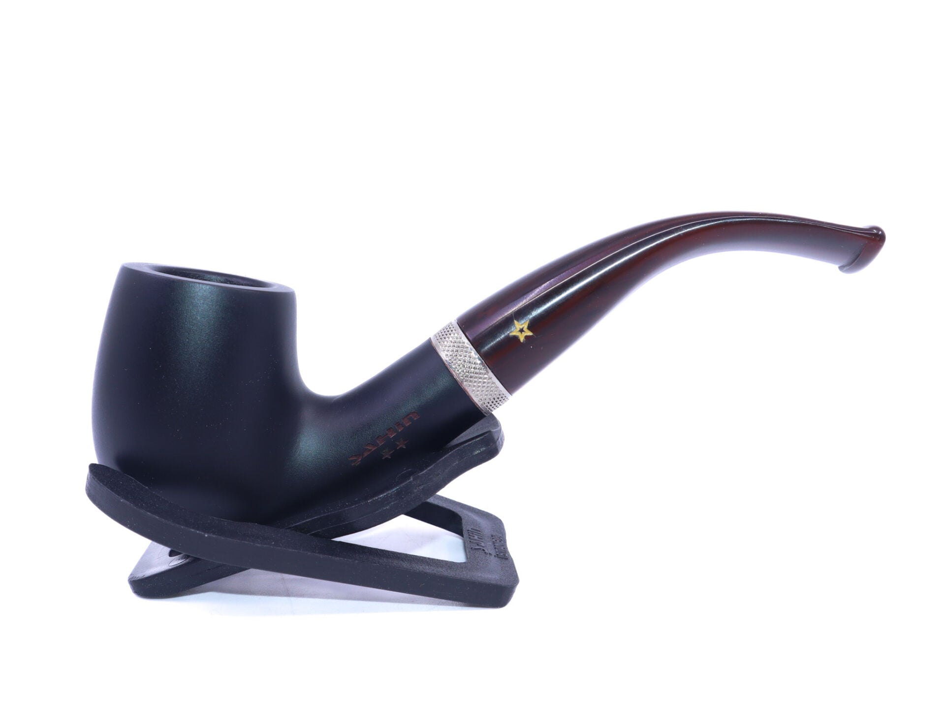 Şahin Sarı Yıldız Bent Billiard 9mm. Filtreli Akrilik Saplı Pipo