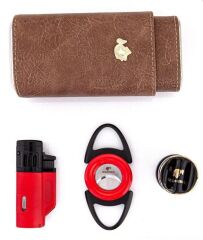 Cohiba Çakmak Kesici Kılıf Sehpa Dörtlü Puro Seti Kırmızı-Siyah