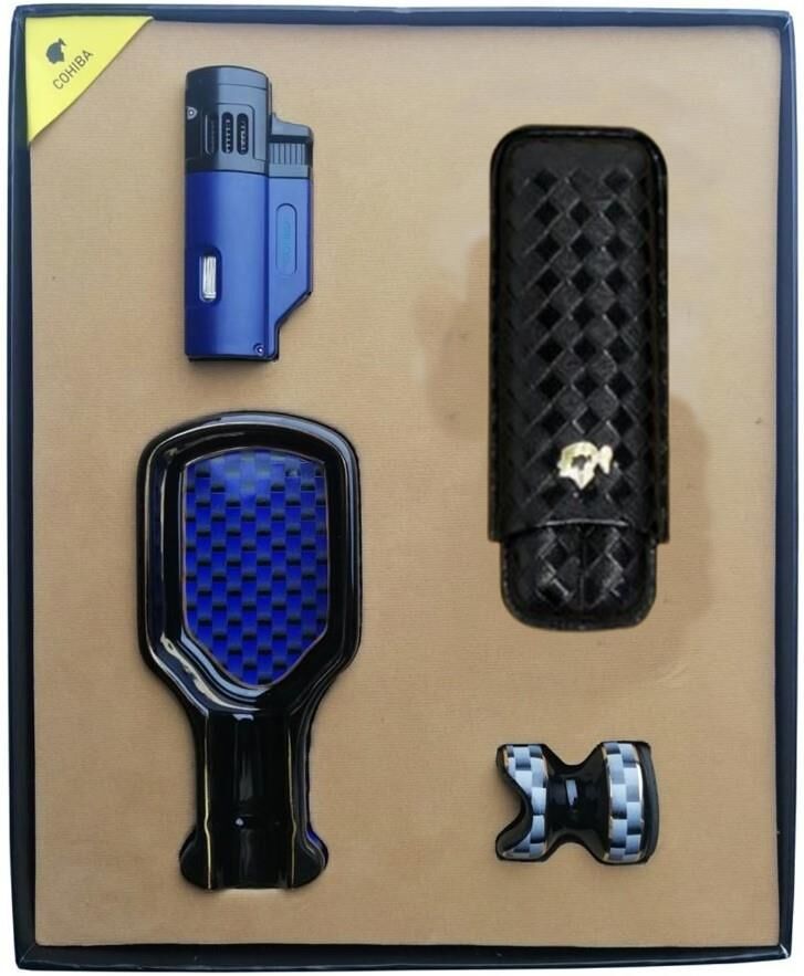 Cohiba Çakmak Kılıf Küllük Sehpa Dörtlü Puro Seti Lacivert