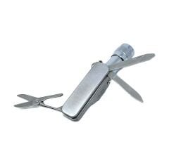 4'ü 1 Arada Çok Fonksiyonlu Mini Çakı Anahtarlık - Fenerli, Makaslı ve Törpülü EDC