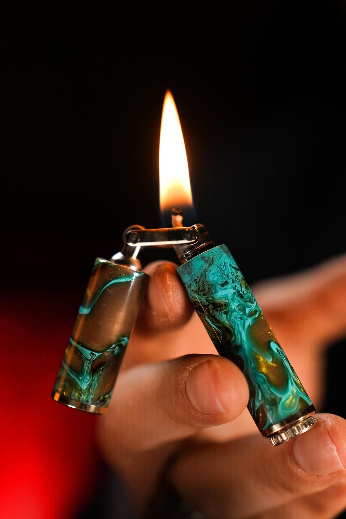 Caka Odkka Turquoise El Yapımı Ortadan Kırılan Benzinli Gemici (Muhtar) Çakmağı - Pirinç