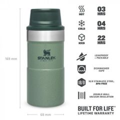 İnce Gövde Classic Trigger-Action Travel Mug 0,25 Litre(8,5 Oz) - Stanley Klasik Tek El Termos Bardak - Hammertone Green