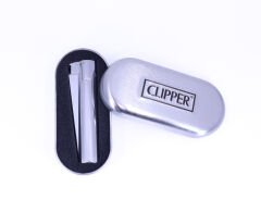 Clipper Özel Kutusunda Rüzgardan Etkilenmez Jet Alev Metal Çakmak - Mat Gümüş Renk