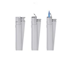 Clipper Özel Kutusunda Rüzgardan Etkilenmez Jet Alev Metal Çakmak - Parlak Gümüş Renk