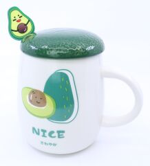 Avokado Baskılı Kapaklı Seramik Kupa - Nice