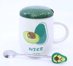 Avokado Baskılı Kapaklı Seramik Kupa - Nice