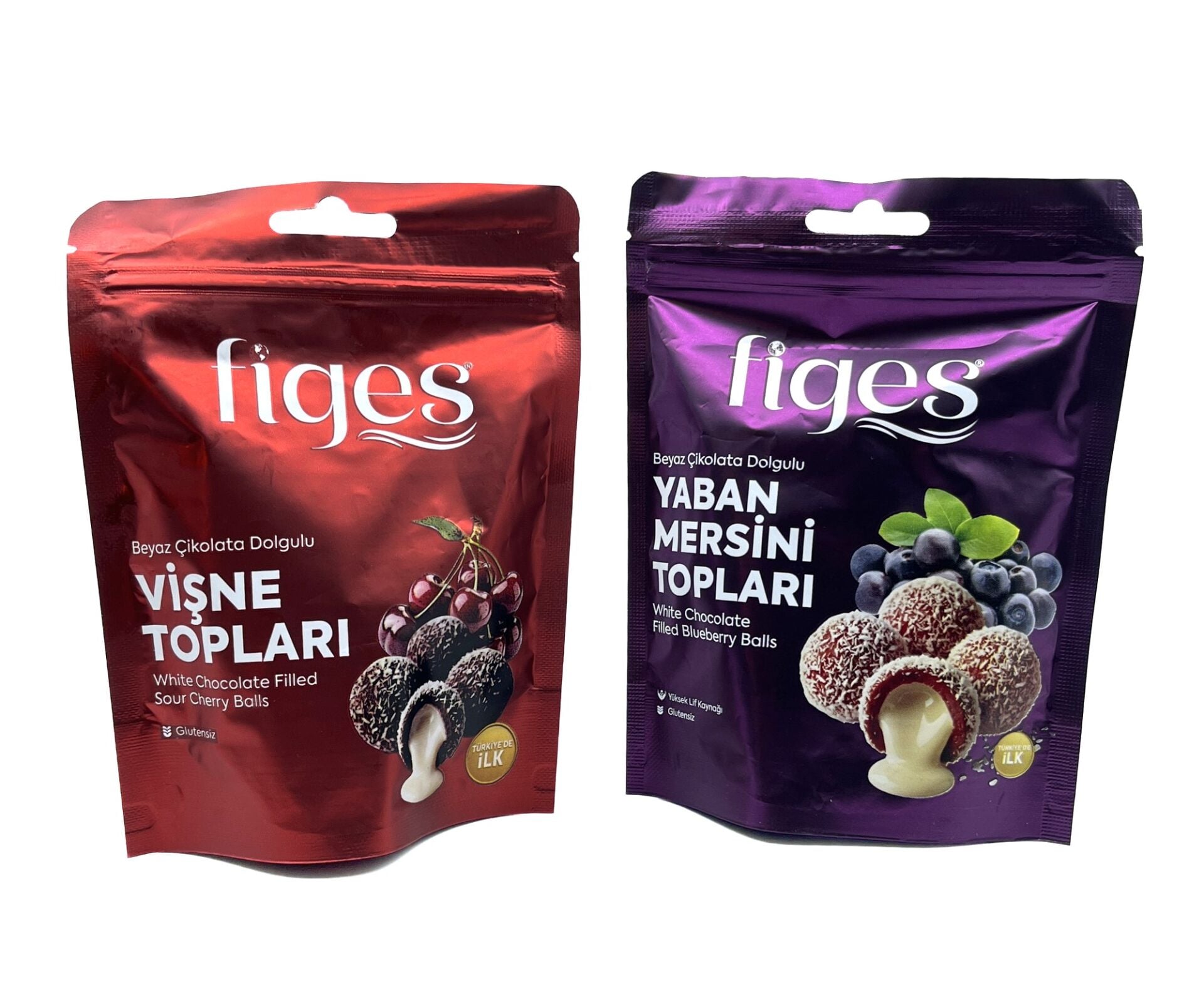 Figes Beyaz Çikolata Dolgulu Yaban Mersini ve Vişne Topları (2'li Set)