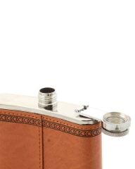 Paslanmaz Çelik Deri Kaplama Cep İçki Alkol Matarası 9 Oz