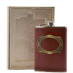 Paslanmaz Çelik Deri Kaplama Cep İçki Alkol Matarası 9 Oz