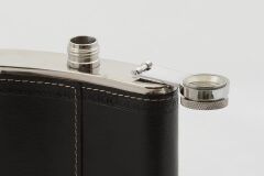 Paslanmaz Çelik Deri Kaplama Cep İçki Alkol Matarası 9 Oz