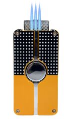 Parmida 3 Jet Alevli Şık Puro Çakmağı - Sarı / Parlak Krom