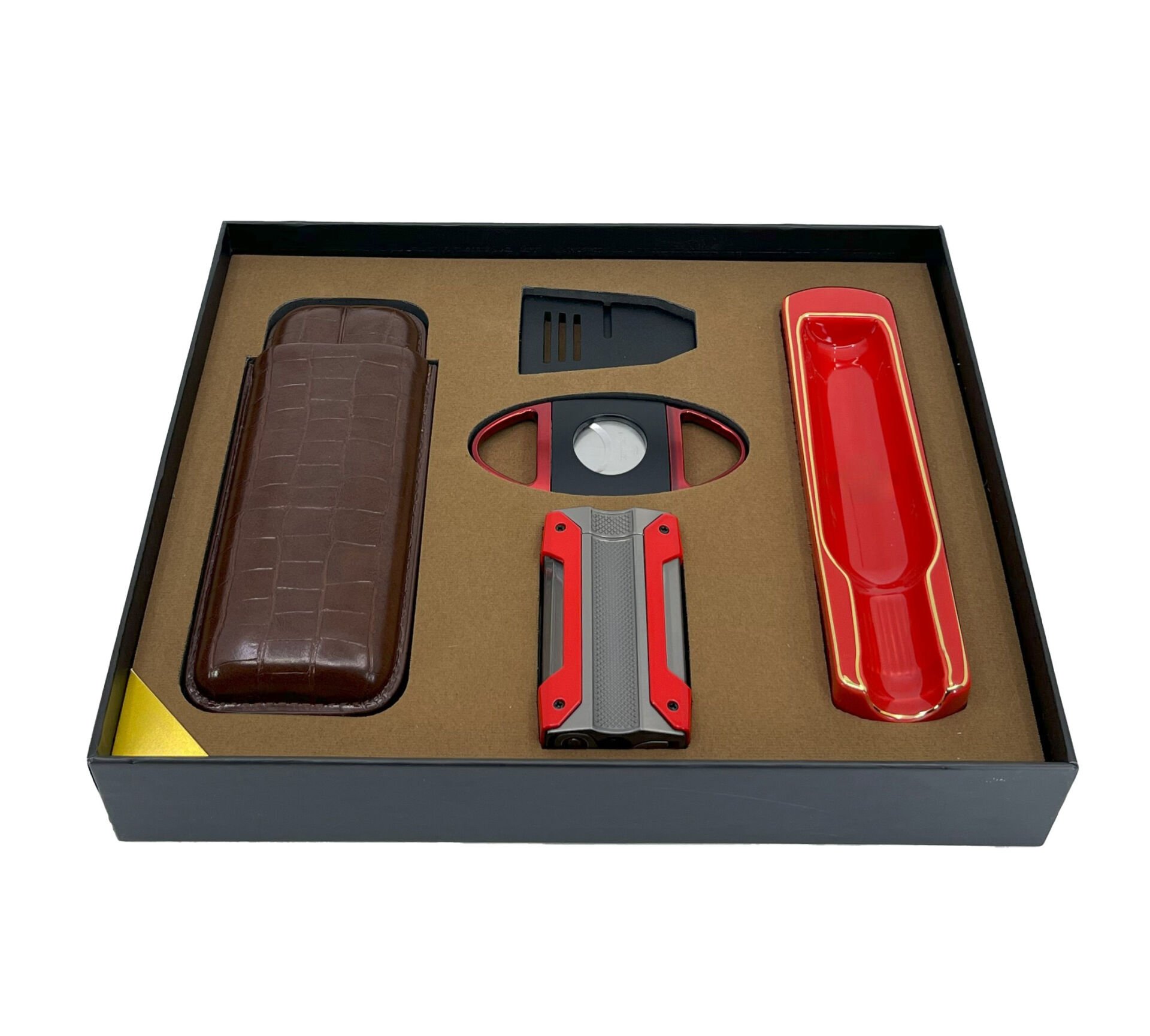 Parmida Çakmak Küllük Kesici Sehpa Beşli Puro Seti - Kırmızı