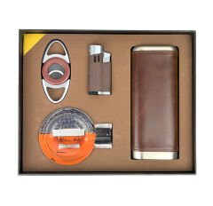 Parmida 4'lü Puro Seti Puro Kılıfı Çakmak Küllük Kesici - Kahverengi