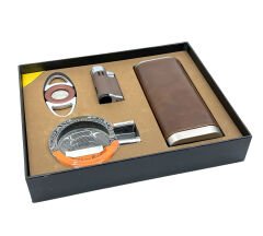 Parmida 4'lü Puro Seti Puro Kılıfı Çakmak Küllük Kesici - Kahverengi