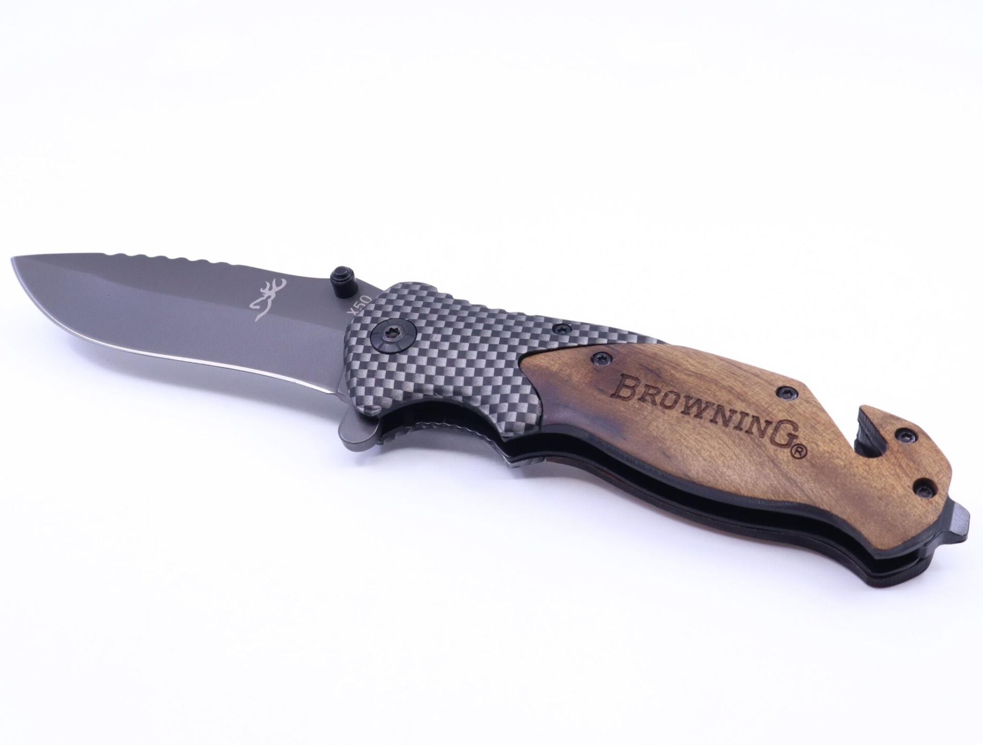 Paslanmaz Çelik Katlanır Kurtarma Kamp Çakısı x50 - Ahşap Kabza