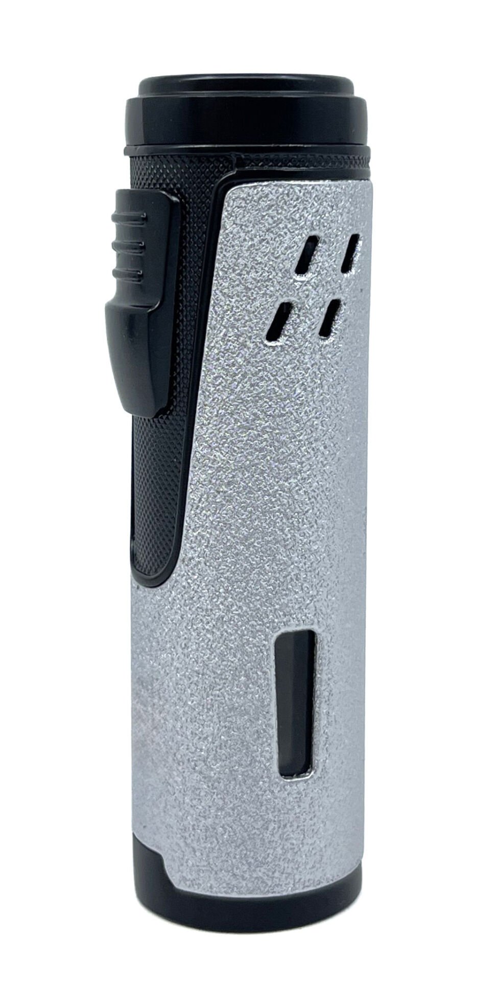 Premium 4 Jet Alevli Pürmüz Puro Çakmağı – Dahili Delicili & Hediye Kutulu (Gümüş - Siyah)