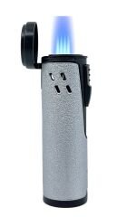 Premium 4 Jet Alevli Pürmüz Puro Çakmağı – Dahili Delicili & Hediye Kutulu (Gümüş - Siyah)