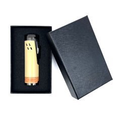 Premium 4 Jet Alevli Pürmüz Puro Çakmağı – Dahili Delicili & Hediye Kutulu (Krem)