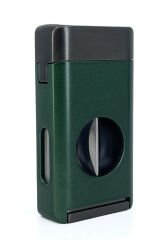 3 Pürmüz Alevli Lüks Puro Çakmağı - Entegre V-Cut Giyotin Kesicili - Metalik Yeşil