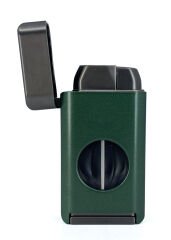 3 Pürmüz Alevli Lüks Puro Çakmağı - Entegre V-Cut Giyotin Kesicili - Metalik Yeşil
