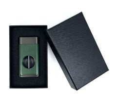 3 Pürmüz Alevli Lüks Puro Çakmağı - Entegre V-Cut Giyotin Kesicili - Metalik Yeşil