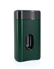 3 Pürmüz Alevli Lüks Puro Çakmağı - Entegre V-Cut Giyotin Kesicili - Metalik Yeşil