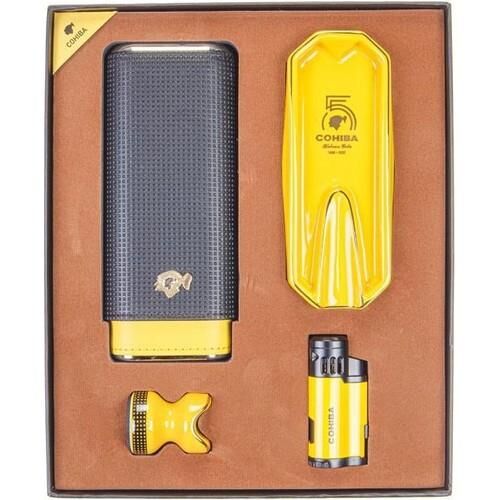 Cohiba Çakmak Kılıf Küllük Sehpa Dörtlü Puro Seti Sarı