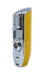 Özel Tasarım Sarı-Krom 3 Pürmüzlü (Torch) Puro Çakmağı - Dahili Delicili