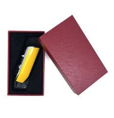 Özel Tasarım Sarı-Krom 3 Pürmüzlü (Torch) Puro Çakmağı - Dahili Delicili