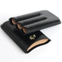 Cohiba Siyah Deri 3'lü Puro Kılıfı / Seyahat Humidoru