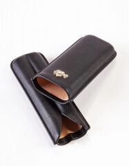 Cohiba Flat Grain Siyah Deri 2'li Puro Kılıfı / Seyahat Humidoru