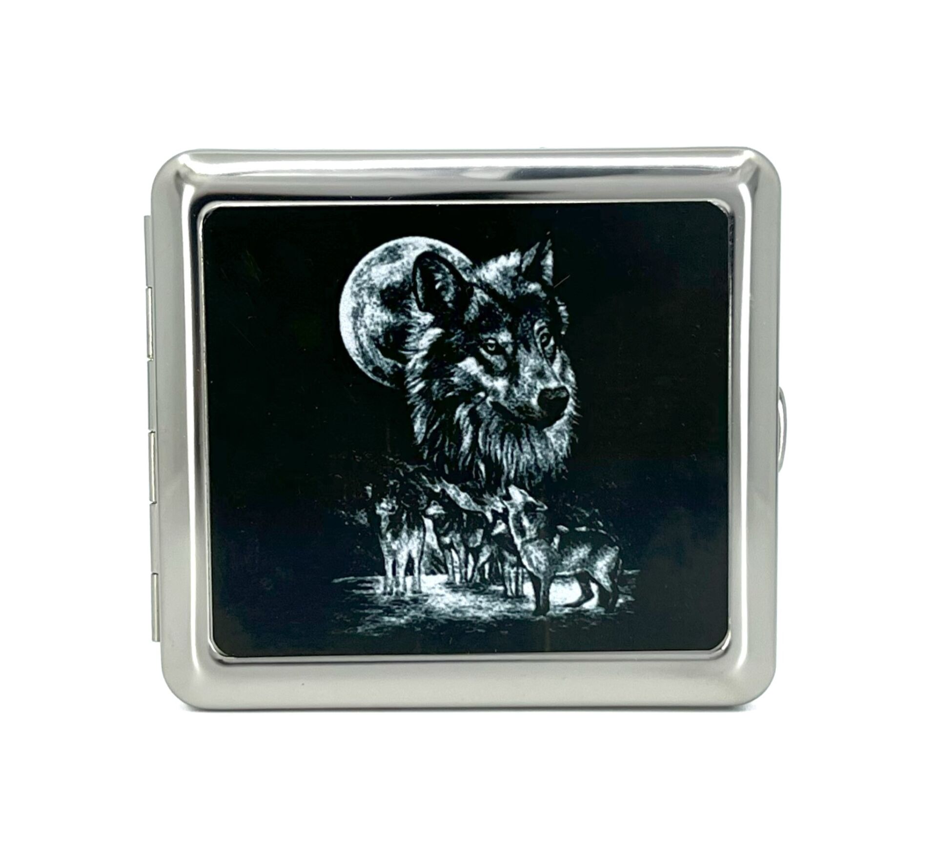 Vom Hofe Paslanmaz Krom Çelik Sigara Tabakası - Bozkurt Dolunay Baskılı