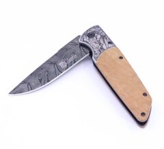 Ahşap Saplı Özel Baskılı Katlanabilir Kamp Çakısı A2150-C