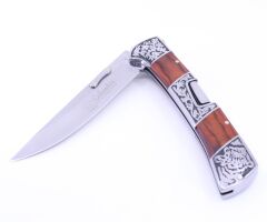 Gül Ağacı Kabzeli Kaplan İşlemeli Katlanabilir Çakı A3159-A